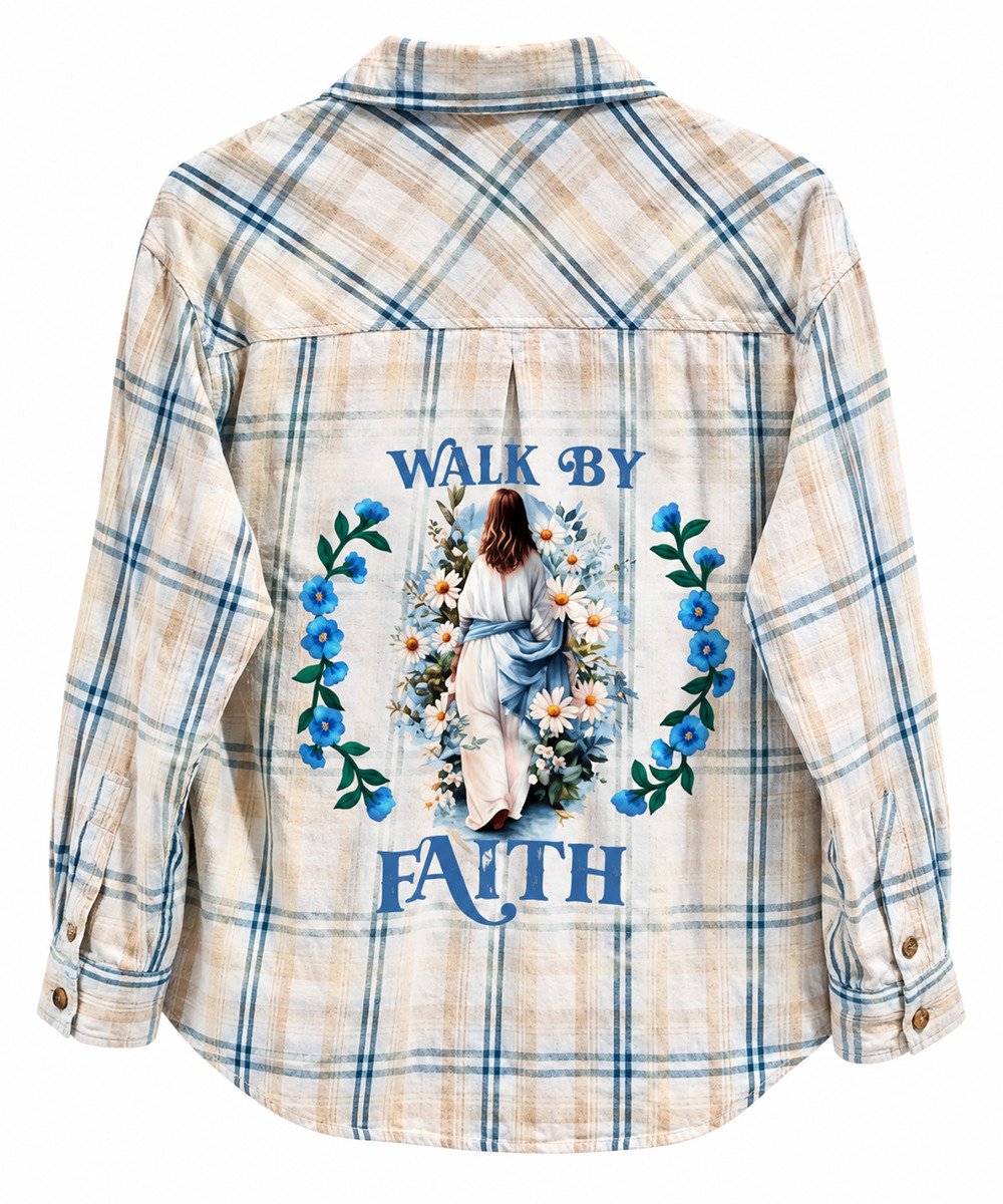Walk By Faith Custom Upcycled Christian Plaid Shirt, L